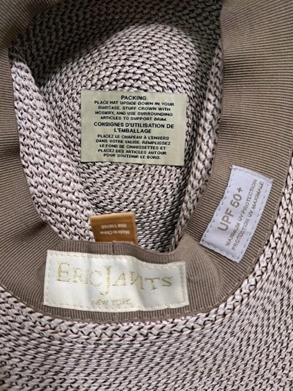 Eric Javits Hampton Bark Rollable Natural Wide Brim Sun Hat Packable 50+ UPF - Picture 8 of 10